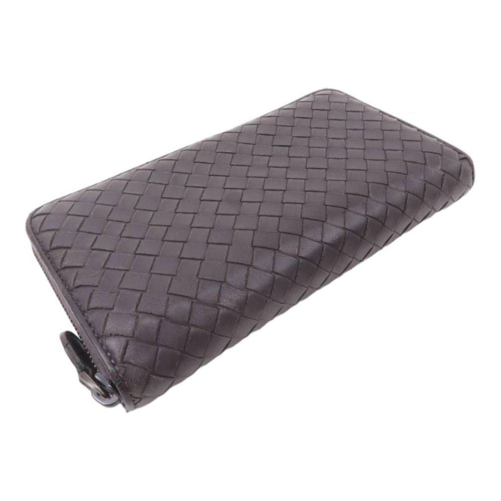 Bottega Veneta Intrecciato Zip-Around Leather Wallet in Dark Brown